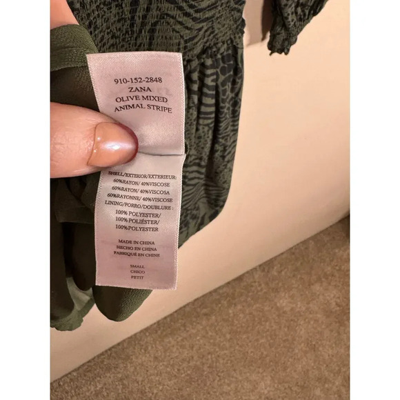 RAILS Zana Animal-Print Smocked-Waist Mini Dress Olive Green Small - Picture 9 of 10